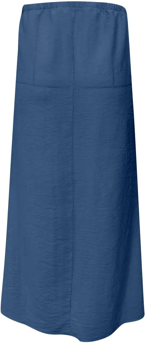 Skirts for Women Trendy Summer Cotton Linen Maxi Skirt Drawstring Low Rise A-Line Beach Mermaid Dress Boho Clothes