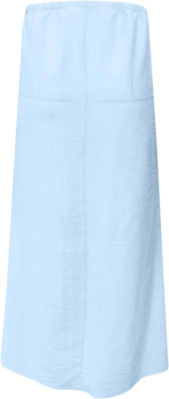 Skirts for Women Trendy Summer Cotton Linen Maxi Skirt Drawstring Low Rise A-Line Beach Mermaid Dress Boho Clothes