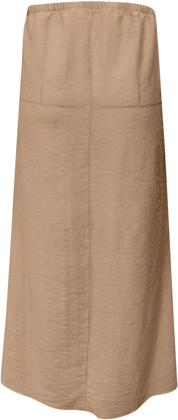 Skirts for Women Trendy Summer Cotton Linen Maxi Skirt Drawstring Low Rise A-Line Beach Mermaid Dress Boho Clothes