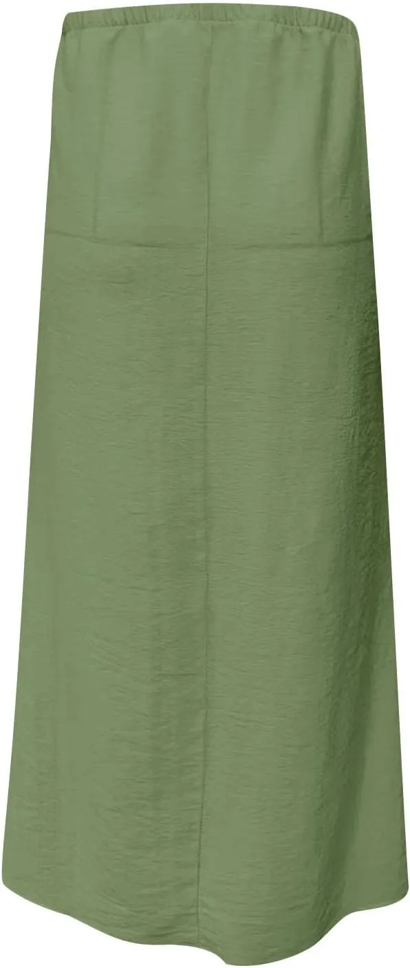 Skirts for Women Trendy Summer Cotton Linen Maxi Skirt Drawstring Low Rise A-Line Beach Mermaid Dress Boho Clothes