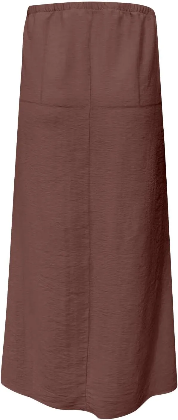 Skirts for Women Trendy Summer Cotton Linen Maxi Skirt Drawstring Low Rise A-Line Beach Mermaid Dress Boho Clothes