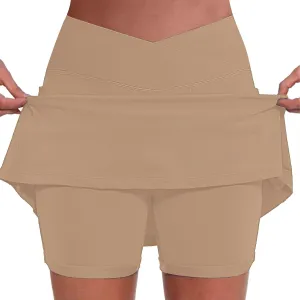 Skorts for Woman Crossover High Waisted Tennis Skirts with Shorts Tummy Control Athletic Workout Skirt with Pocket