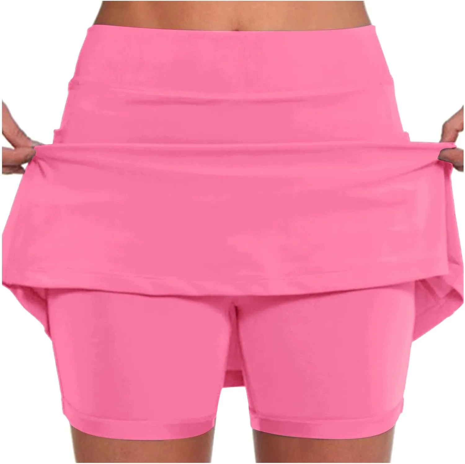 Skorts for Woman Dressy Casual Plus Size High Waist Skirt with Shorts Underneath Tennis Skorts with Pockets Tummy Control