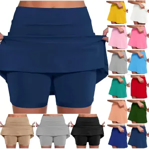 Skorts for Woman Dressy Casual Plus Size High Waist Skirt with Shorts Underneath Tennis Skorts with Pockets Tummy Control