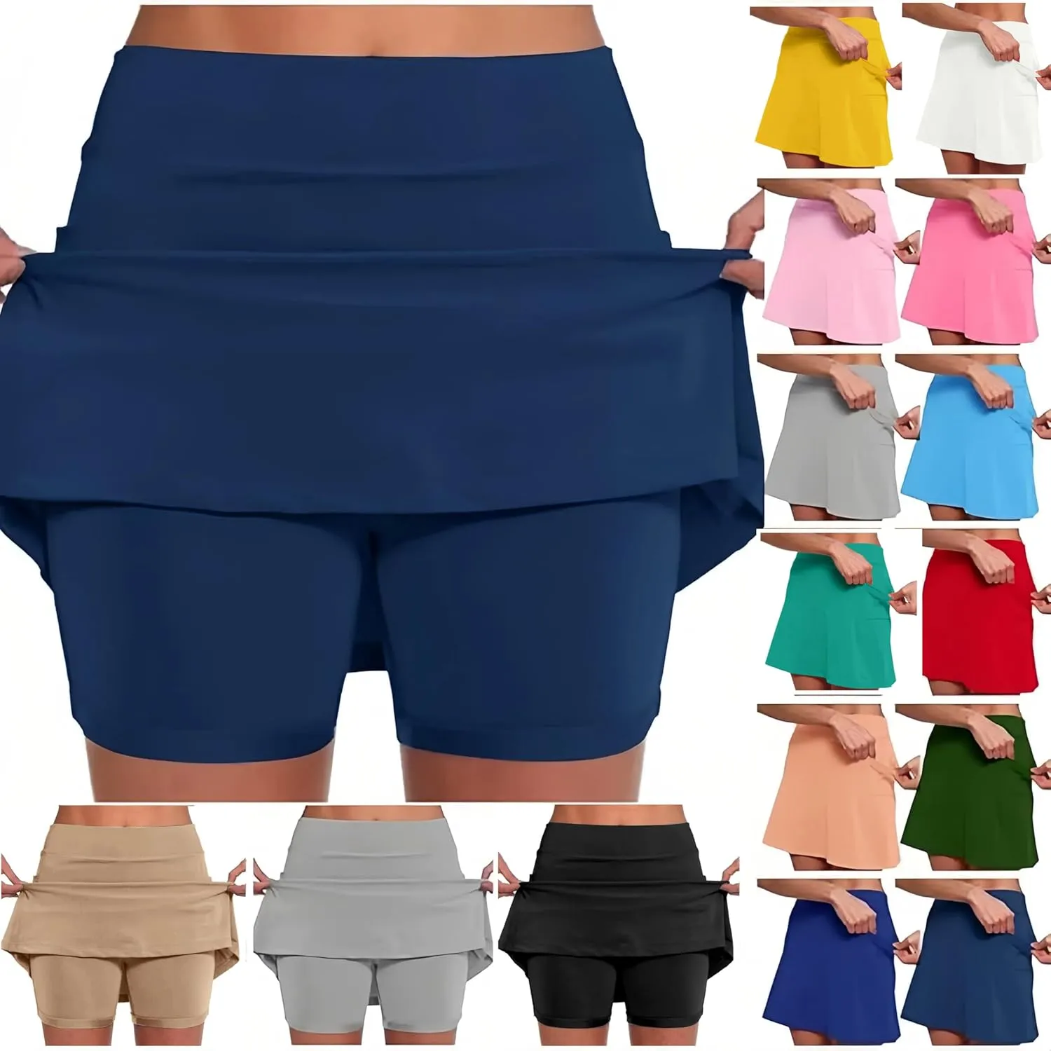 Skorts for Woman Dressy Casual Plus Size High Waist Skirt with Shorts Underneath Tennis Skorts with Pockets Tummy Control
