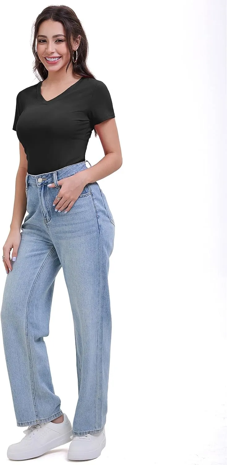 SKYZOO Short Sleve V Neck T Shirts Crop Tops for Women Cute Trendy Going Out Summer Tops 2025