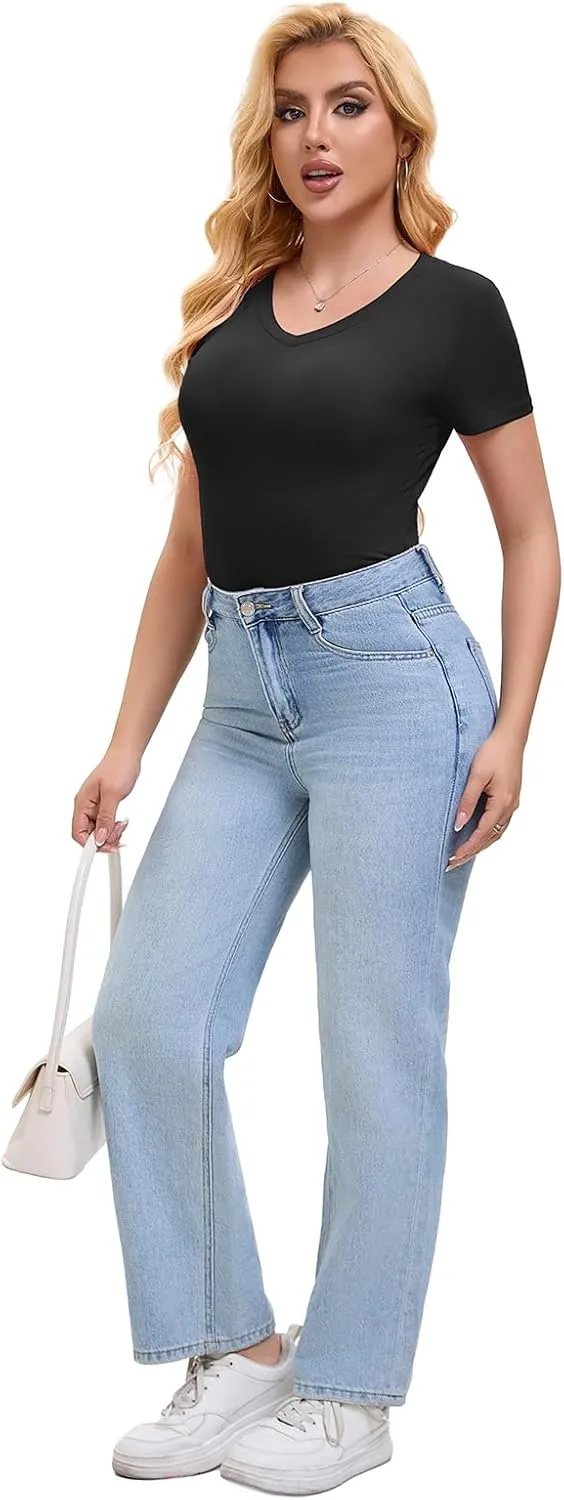 SKYZOO Short Sleve V Neck T Shirts Crop Tops for Women Cute Trendy Going Out Summer Tops 2025