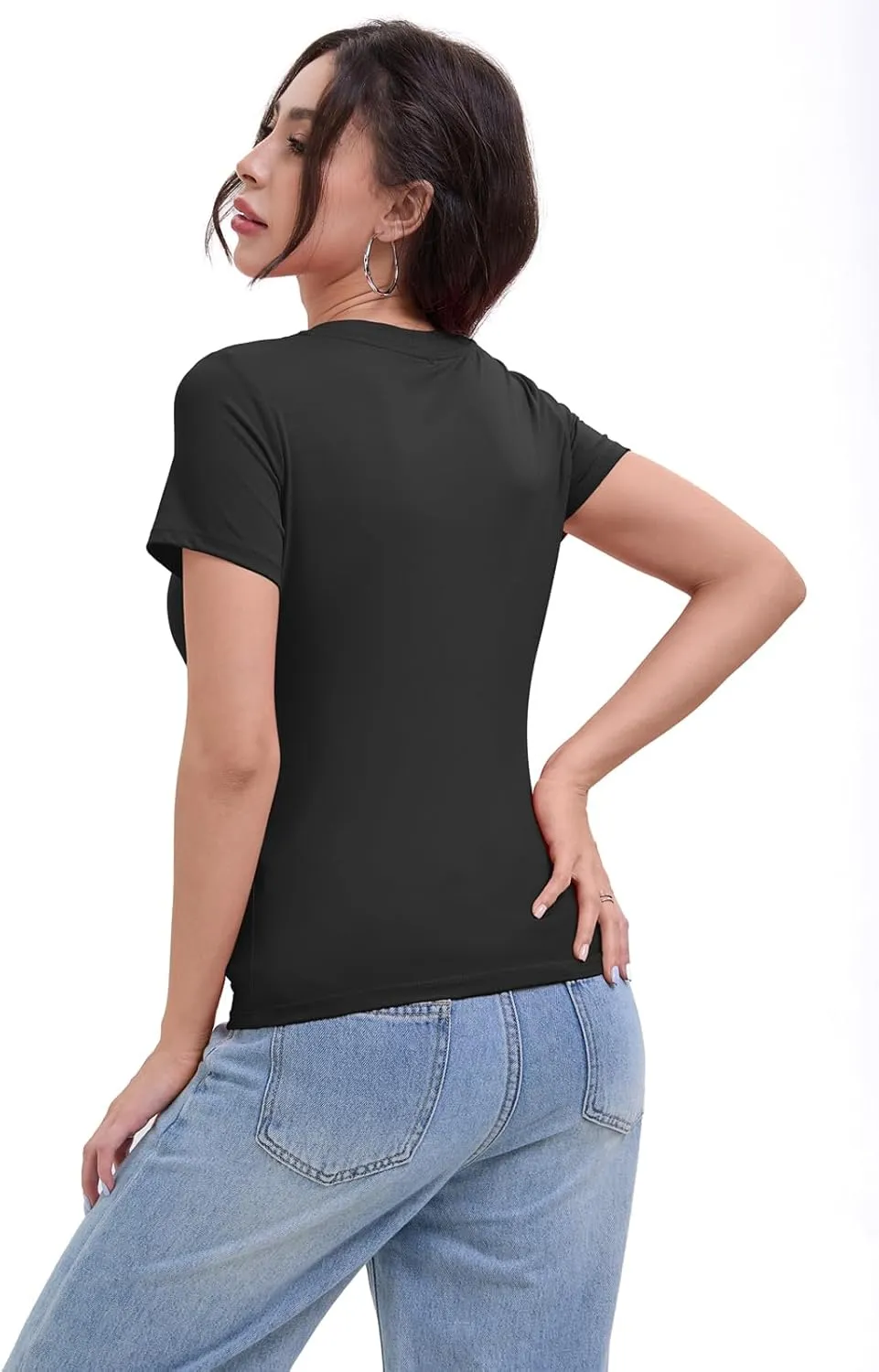 SKYZOO Short Sleve V Neck T Shirts Crop Tops for Women Cute Trendy Going Out Summer Tops 2025
