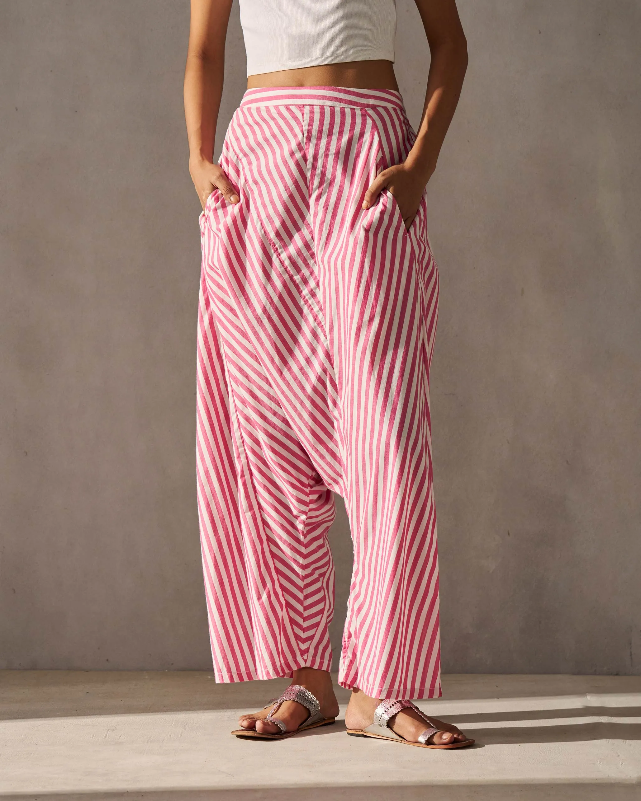 Souk Drop Crotch Pants - Fuchsia & Ivory