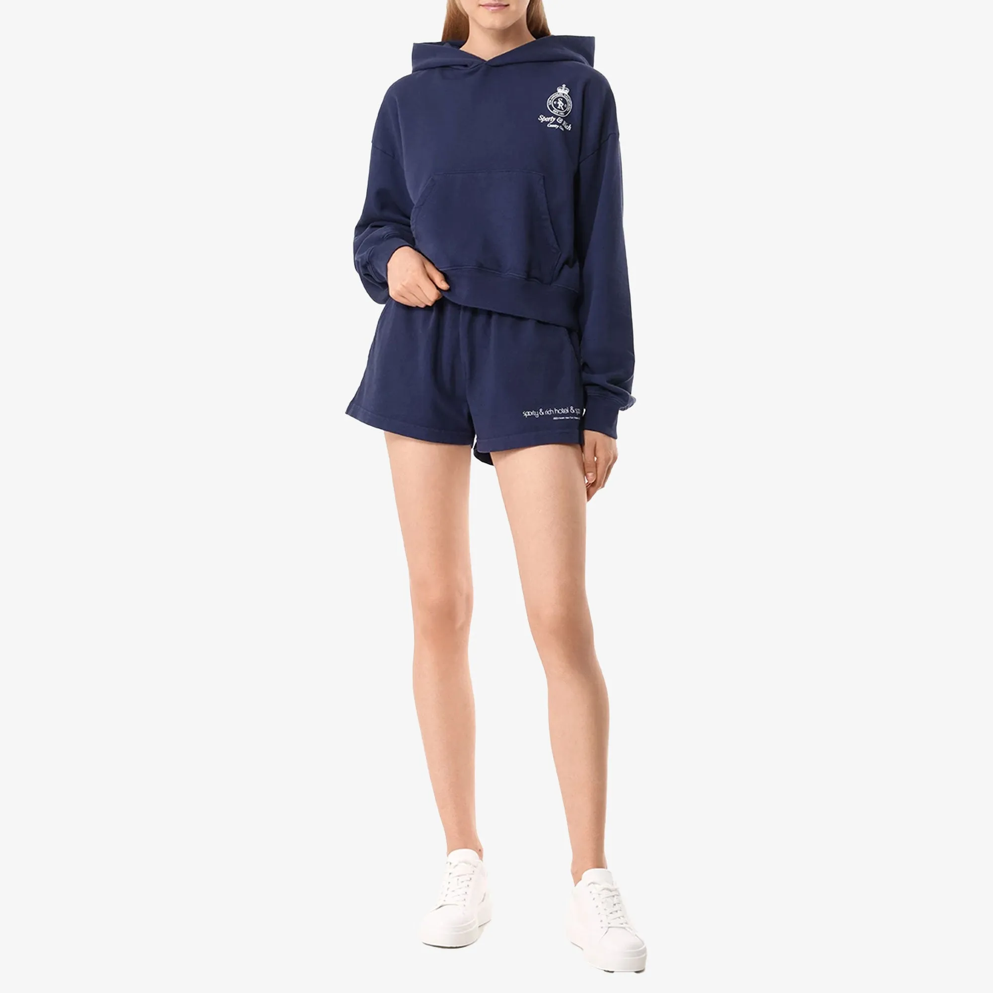 SPORTY & RICH | WMN'S CROWN LOGO CROPPED HOODIE { NAVY/WHITE