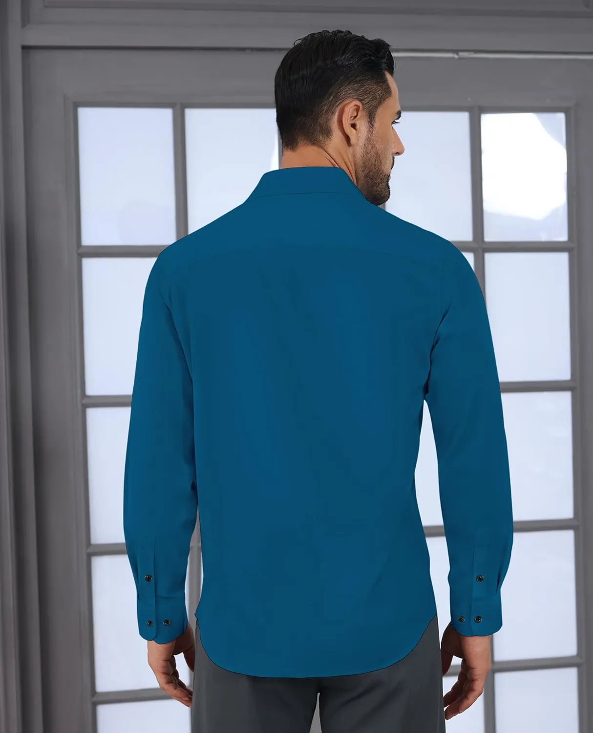 Stretch Dress Shirt Mens Long Sleeve Business Button Down Shirts for Men Flex Fitted Wedding Cotton Wrinkle Free