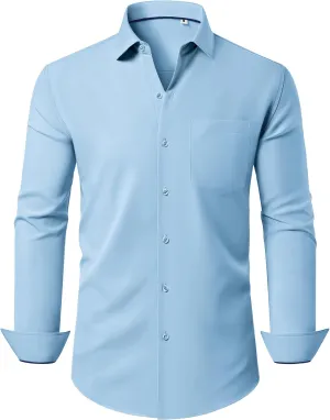 Stretch Dress Shirt Mens Long Sleeve Business Button Down Shirts for Men Flex Fitted Wedding Cotton Wrinkle Free