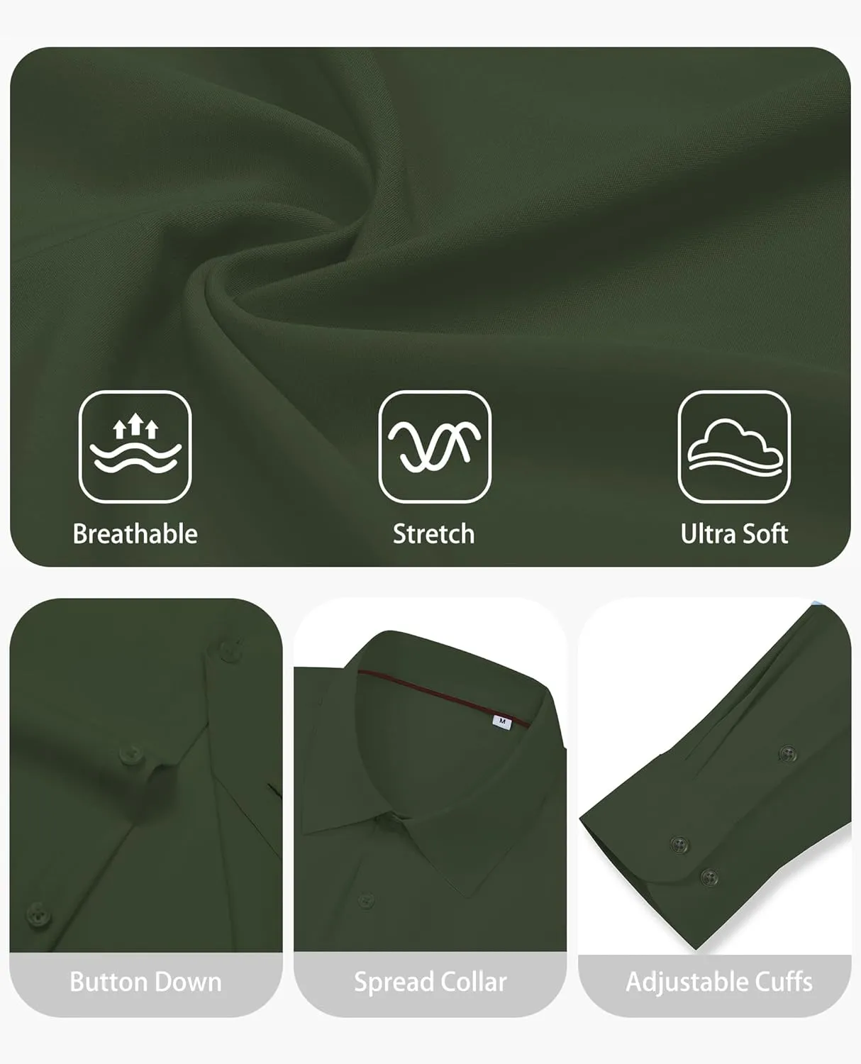 Stretch Dress Shirt Mens Long Sleeve Business Button Down Shirts for Men Flex Fitted Wedding Cotton Wrinkle Free