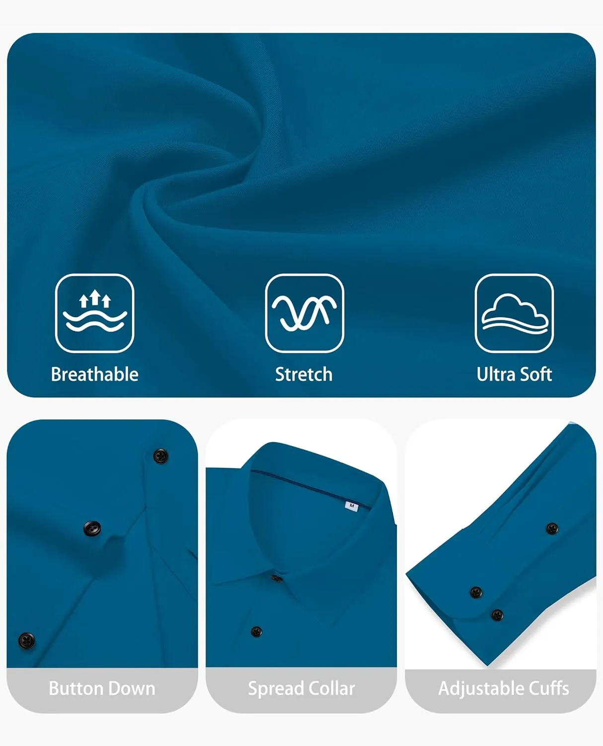 Stretch Dress Shirt Mens Long Sleeve Business Button Down Shirts for Men Flex Fitted Wedding Cotton Wrinkle Free