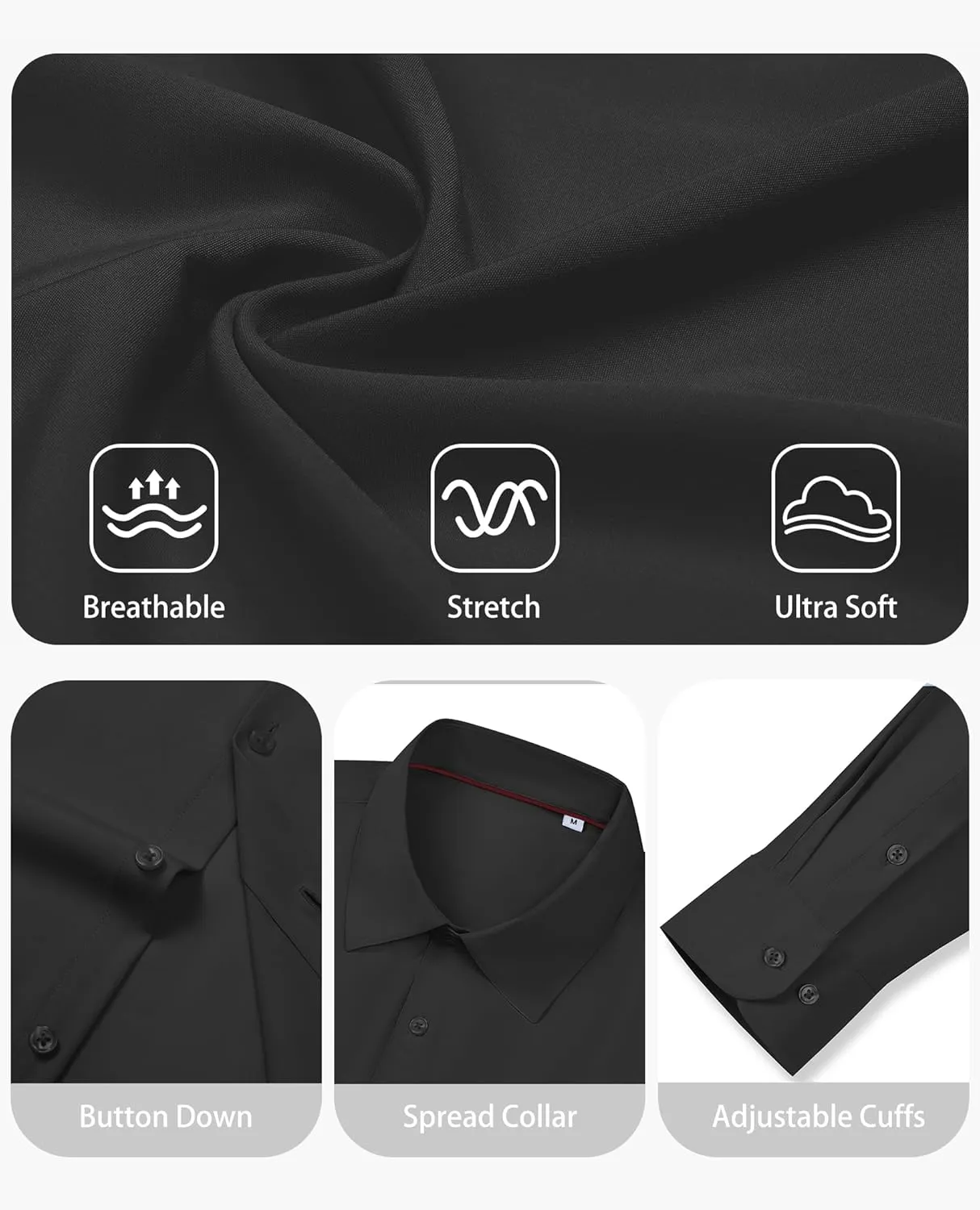 Stretch Dress Shirt Mens Long Sleeve Business Button Down Shirts for Men Flex Fitted Wedding Cotton Wrinkle Free