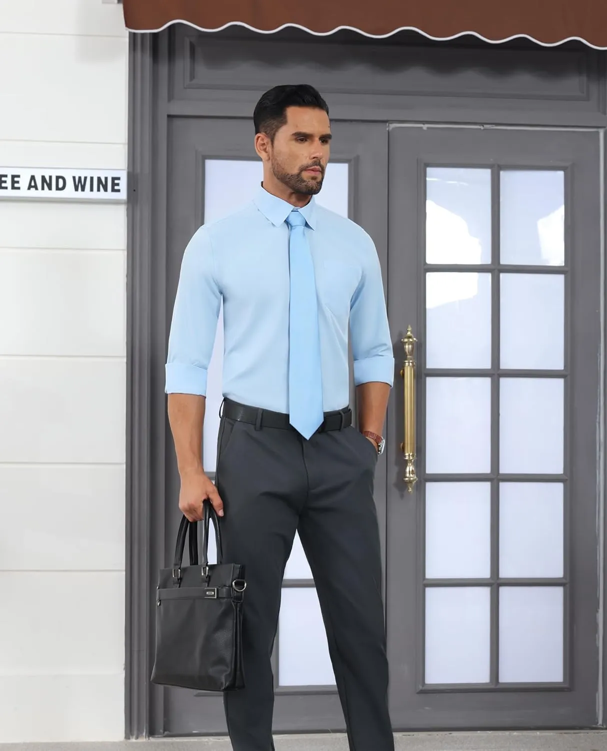 Stretch Dress Shirt Mens Long Sleeve Business Button Down Shirts for Men Flex Fitted Wedding Cotton Wrinkle Free