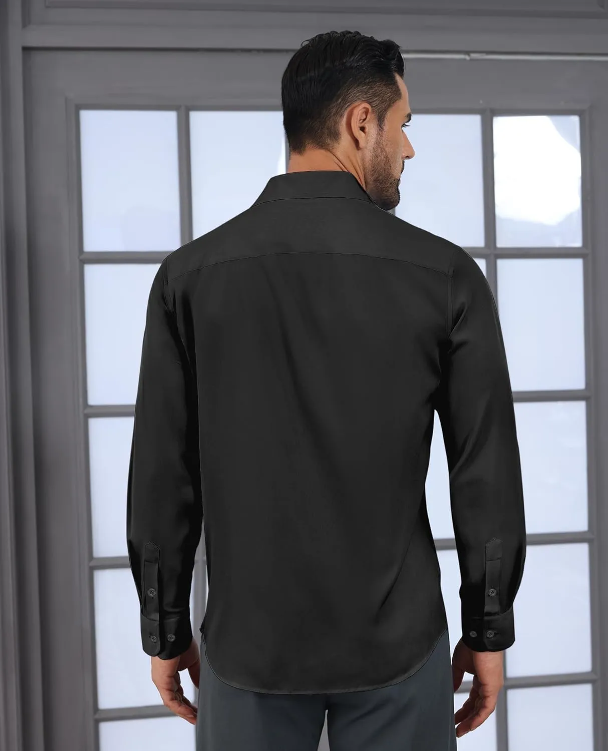 Stretch Dress Shirt Mens Long Sleeve Business Button Down Shirts for Men Flex Fitted Wedding Cotton Wrinkle Free
