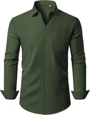 Stretch Dress Shirt Mens Long Sleeve Business Button Down Shirts for Men Flex Fitted Wedding Cotton Wrinkle Free