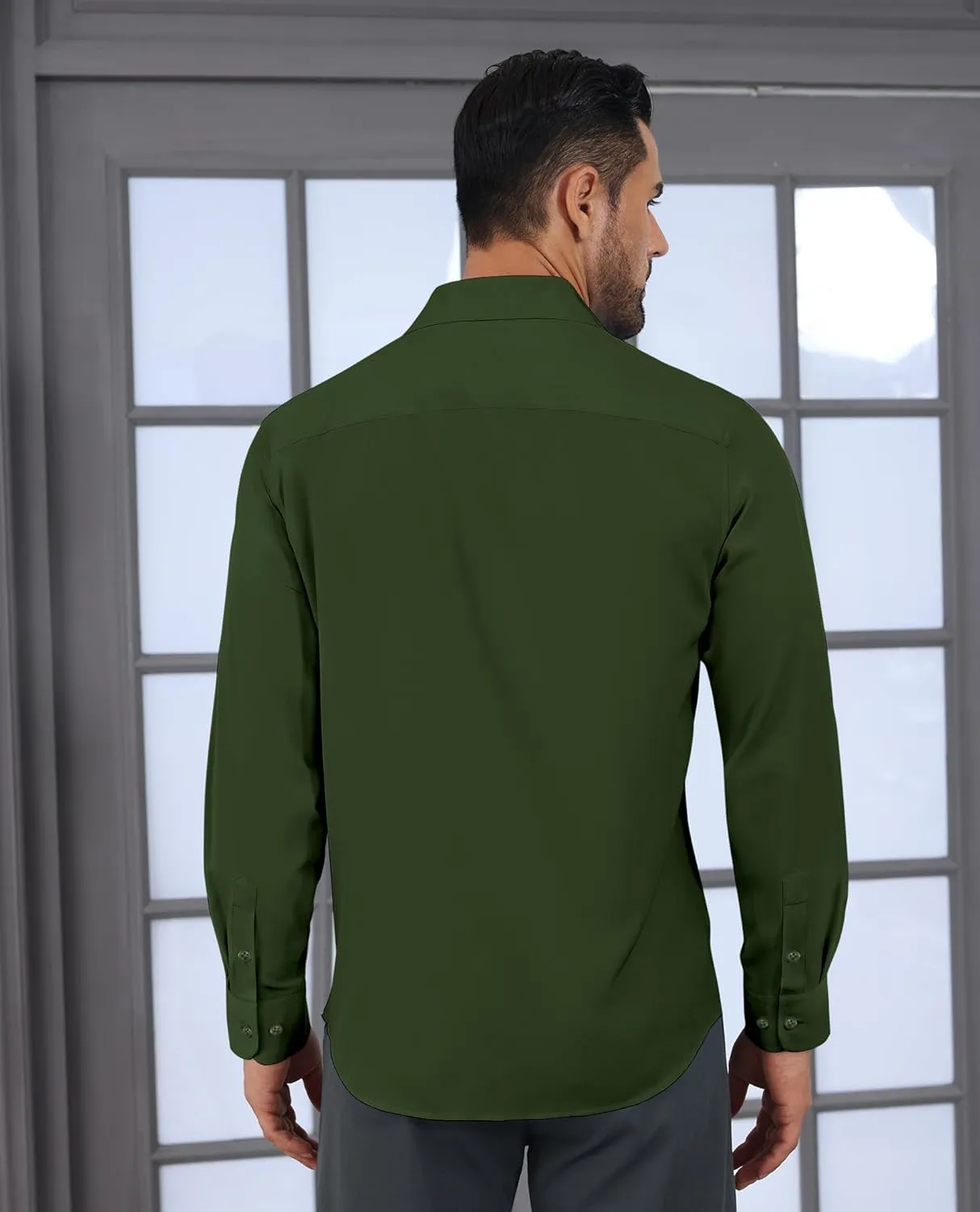 Stretch Dress Shirt Mens Long Sleeve Business Button Down Shirts for Men Flex Fitted Wedding Cotton Wrinkle Free