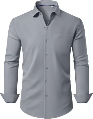 Stretch Dress Shirt Mens Long Sleeve Business Button Down Shirts for Men Flex Fitted Wedding Cotton Wrinkle Free