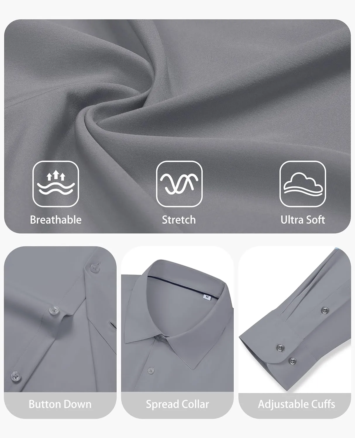 Stretch Dress Shirt Mens Long Sleeve Business Button Down Shirts for Men Flex Fitted Wedding Cotton Wrinkle Free