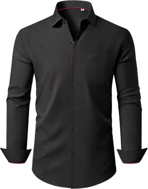 Stretch Dress Shirt Mens Long Sleeve Business Button Down Shirts for Men Flex Fitted Wedding Cotton Wrinkle Free