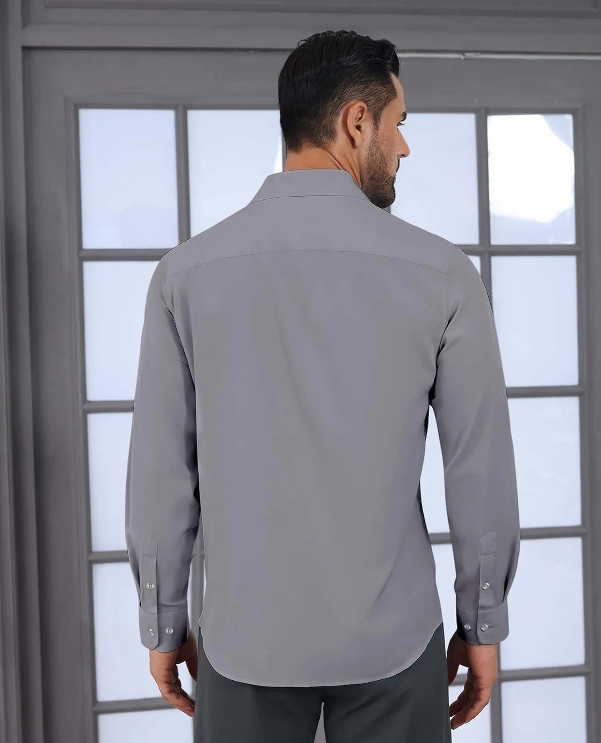 Stretch Dress Shirt Mens Long Sleeve Business Button Down Shirts for Men Flex Fitted Wedding Cotton Wrinkle Free