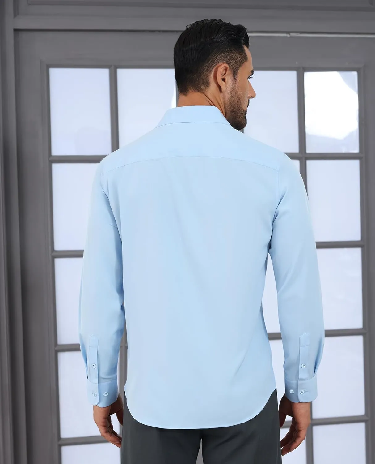 Stretch Dress Shirt Mens Long Sleeve Business Button Down Shirts for Men Flex Fitted Wedding Cotton Wrinkle Free
