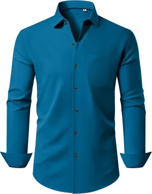 Stretch Dress Shirt Mens Long Sleeve Business Button Down Shirts for Men Flex Fitted Wedding Cotton Wrinkle Free