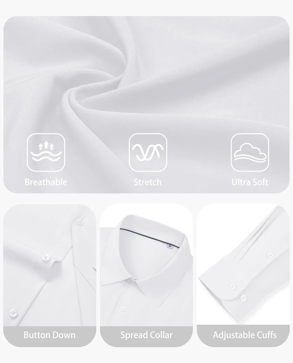 Stretch Dress Shirt Mens Long Sleeve Business Button Down Shirts for Men Flex Fitted Wedding Cotton Wrinkle Free