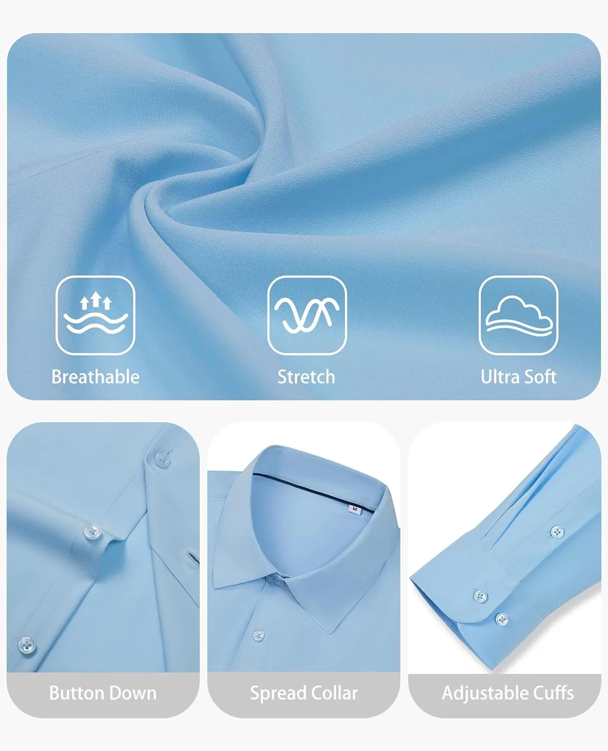 Stretch Dress Shirt Mens Long Sleeve Business Button Down Shirts for Men Flex Fitted Wedding Cotton Wrinkle Free