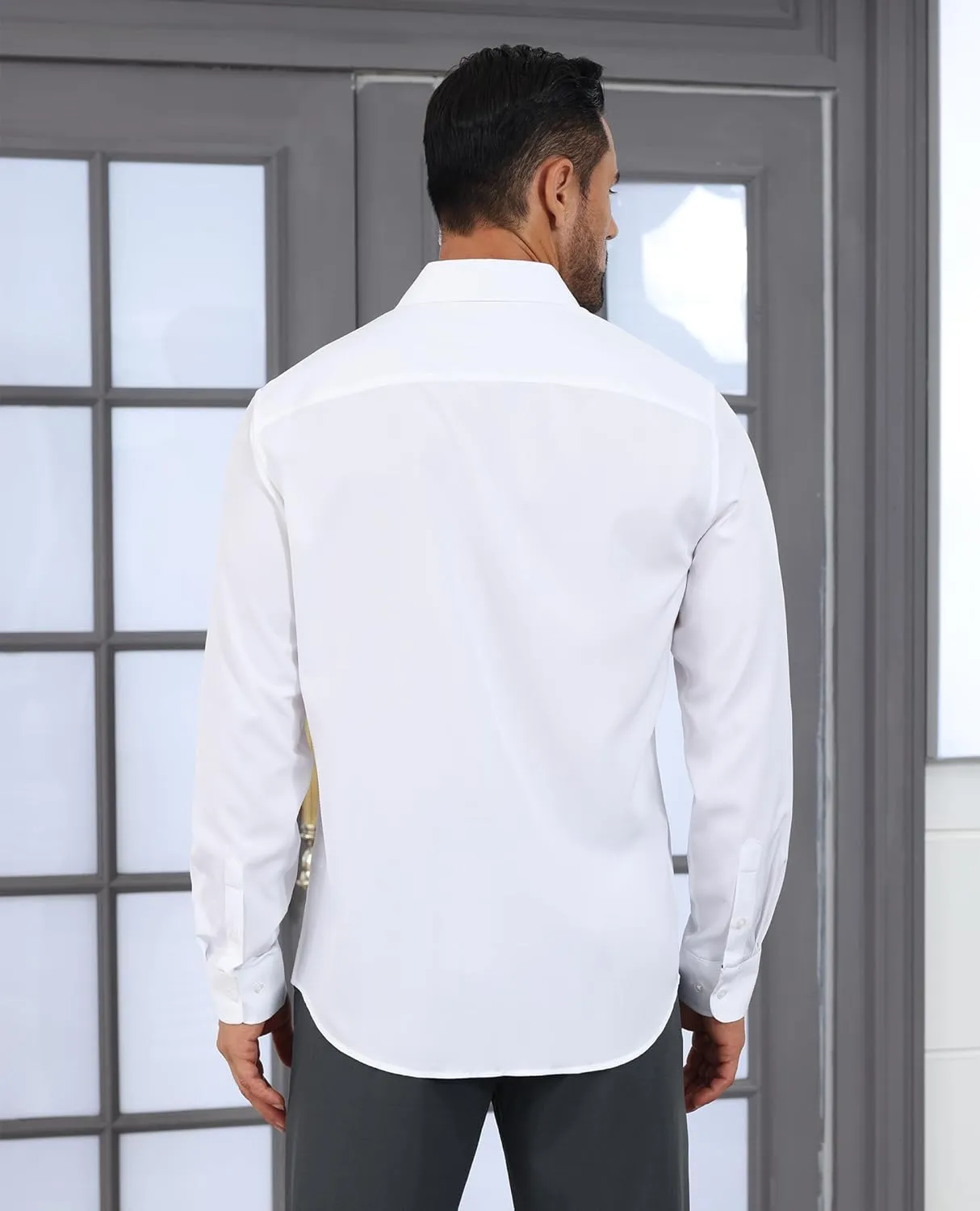 Stretch Dress Shirt Mens Long Sleeve Business Button Down Shirts for Men Flex Fitted Wedding Cotton Wrinkle Free