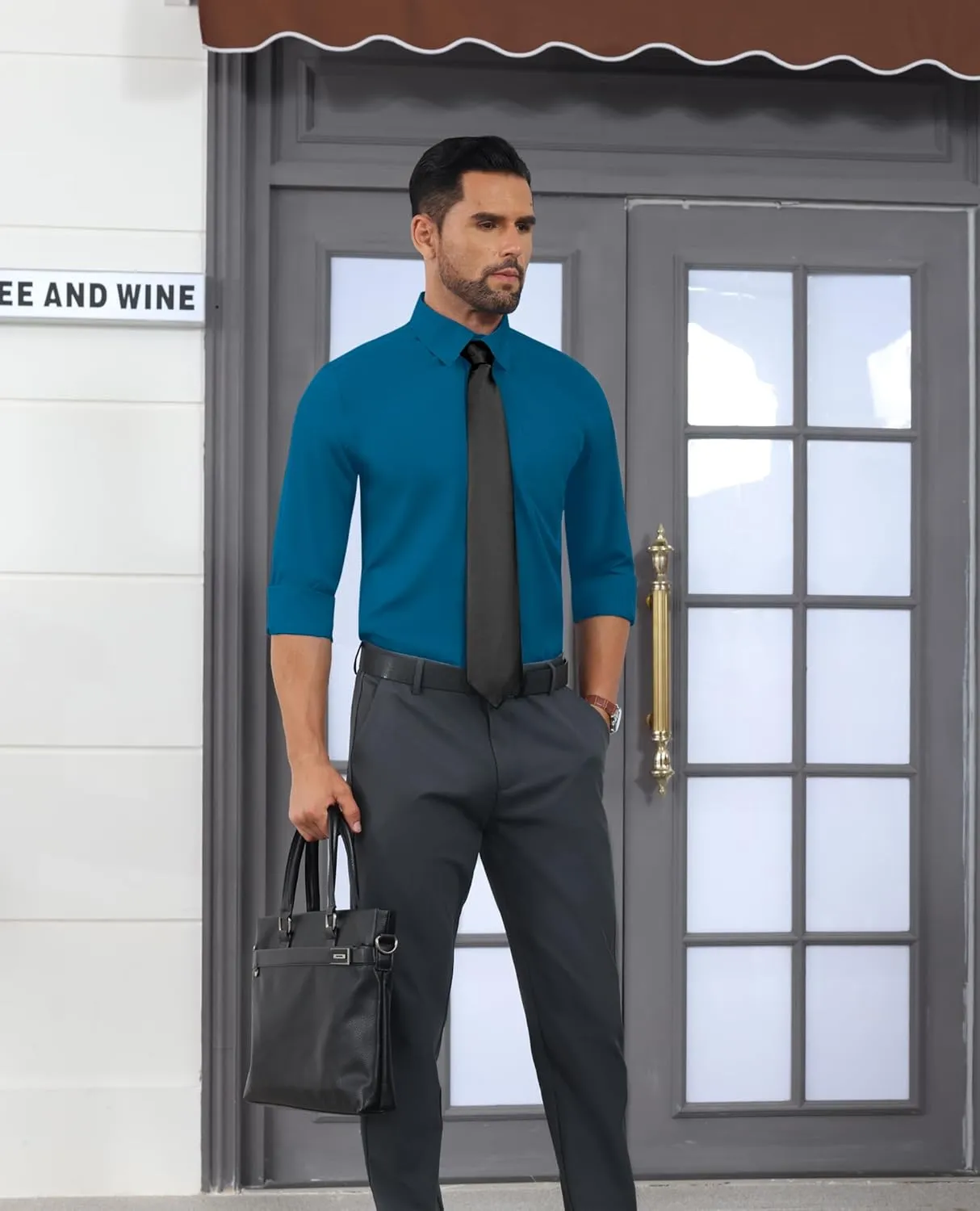 Stretch Dress Shirt Mens Long Sleeve Business Button Down Shirts for Men Flex Fitted Wedding Cotton Wrinkle Free