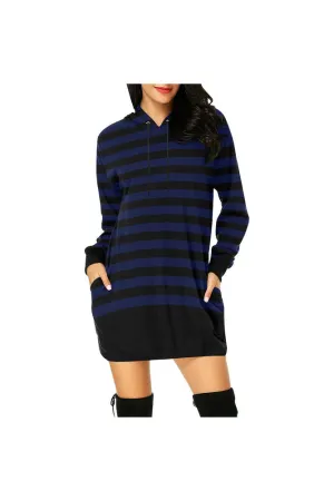 stripe  H27 - HOOD All Over Print Hoodie Mini Dress (Model H27)