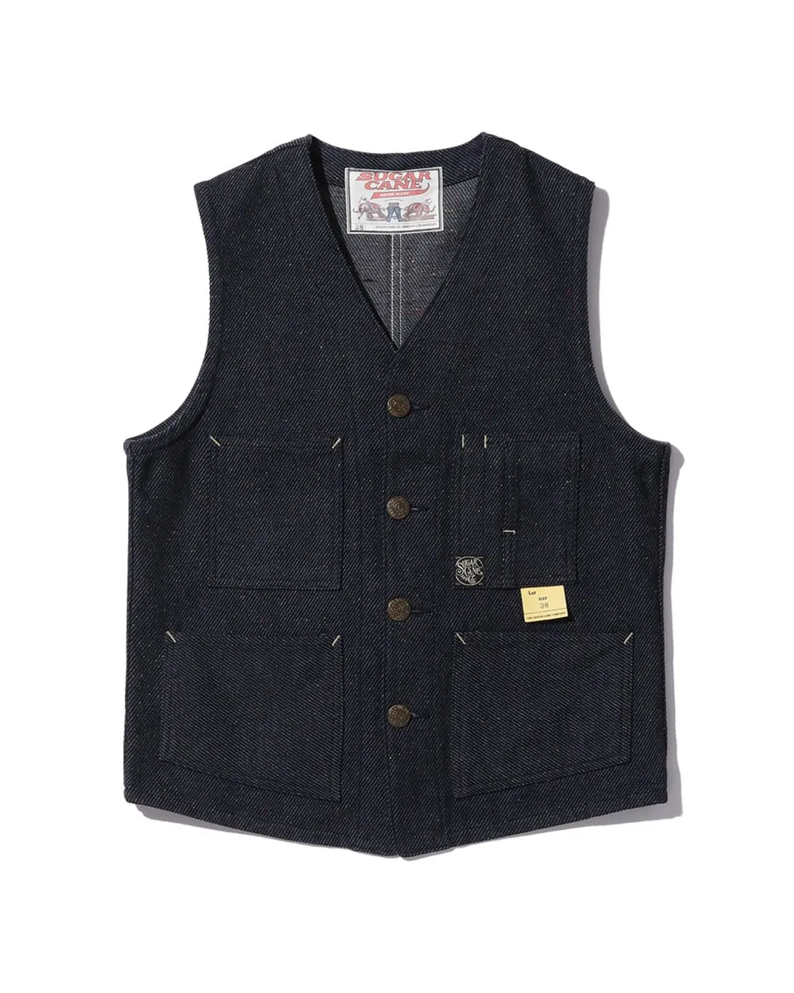 Sugar Cane, Fiction Romance 13.7oz. Indigo Nep Denim Work Vest SC15446