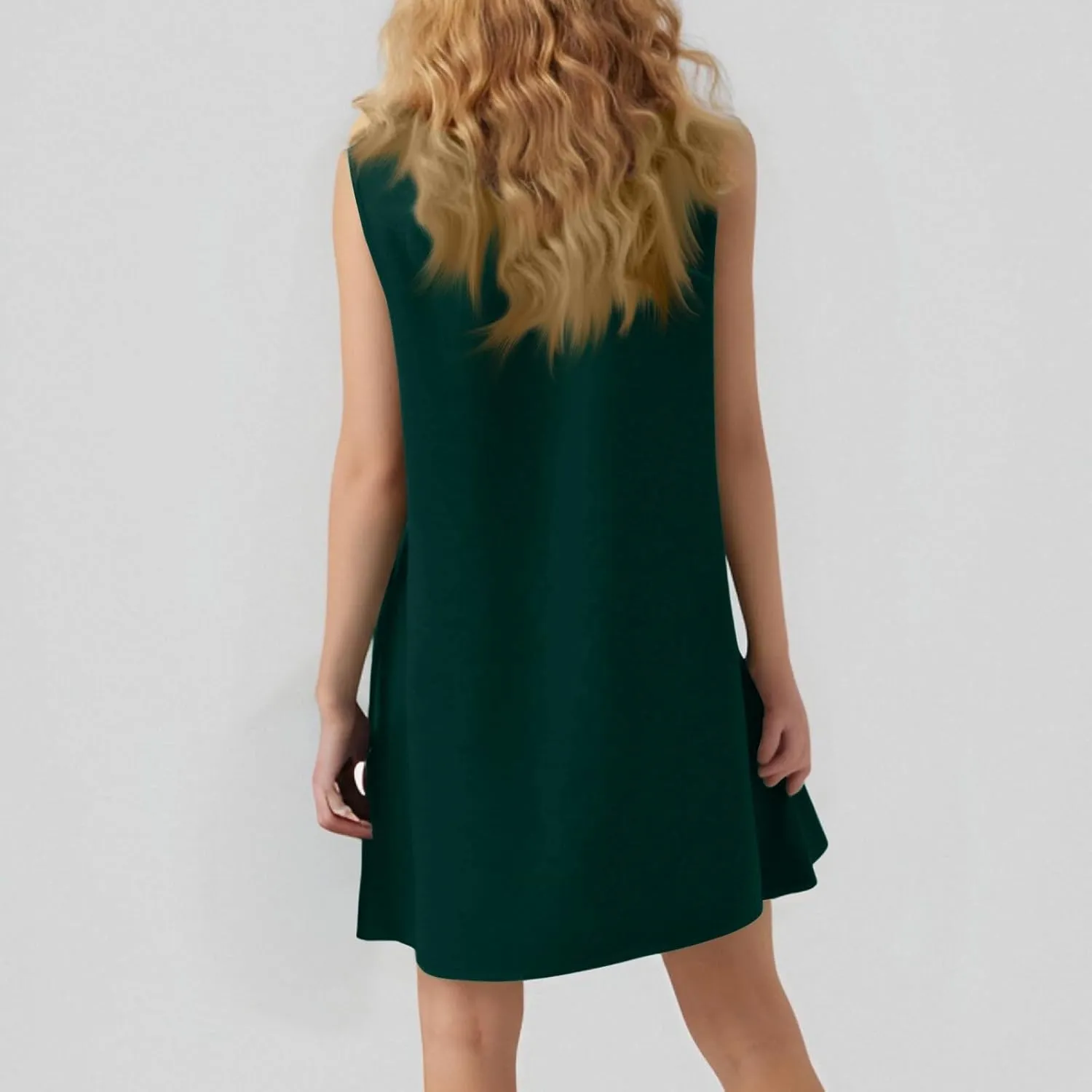 Summer Dresses for Women 2025 Casual Sleeveless Crew Neck Dress Loose Ruffle Hem Beach Mini Sundress