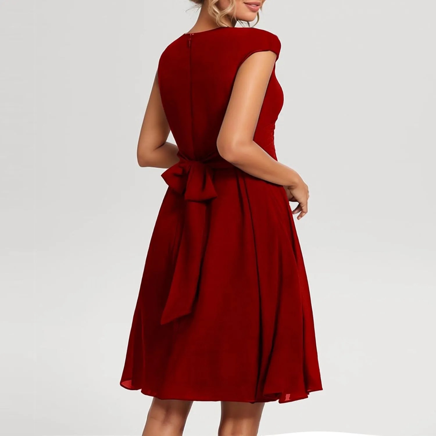 Summer Floral Chiffon Dresses for Women 2025 Midi Trendy Flowy Swing Empire Waist Cap Sleeve V Neck A Line Dress