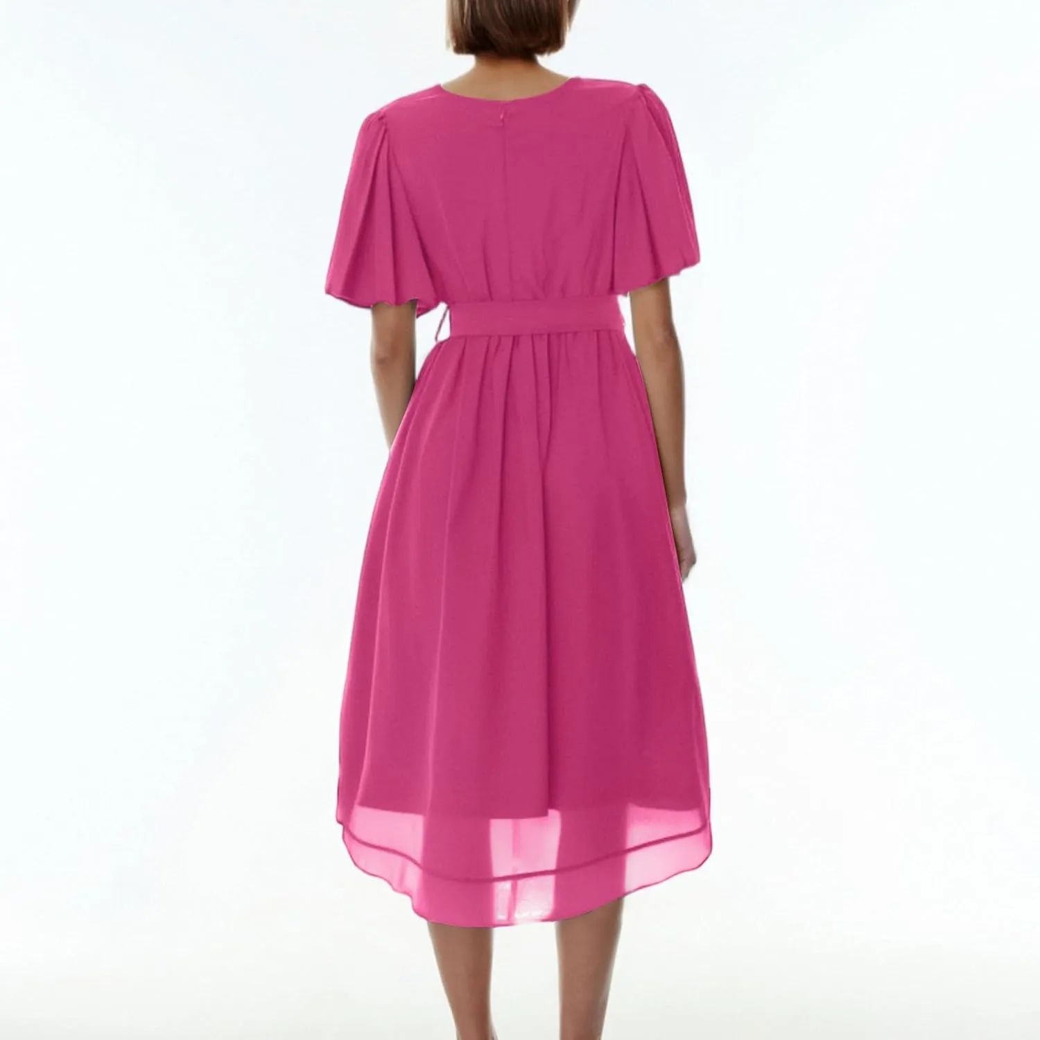 Summer Floral Chiffon Dresses for Women 2025 Midi Trendy Flowy Swing Short Sleeve V Neck Tie Elastic Waist A Line Dress