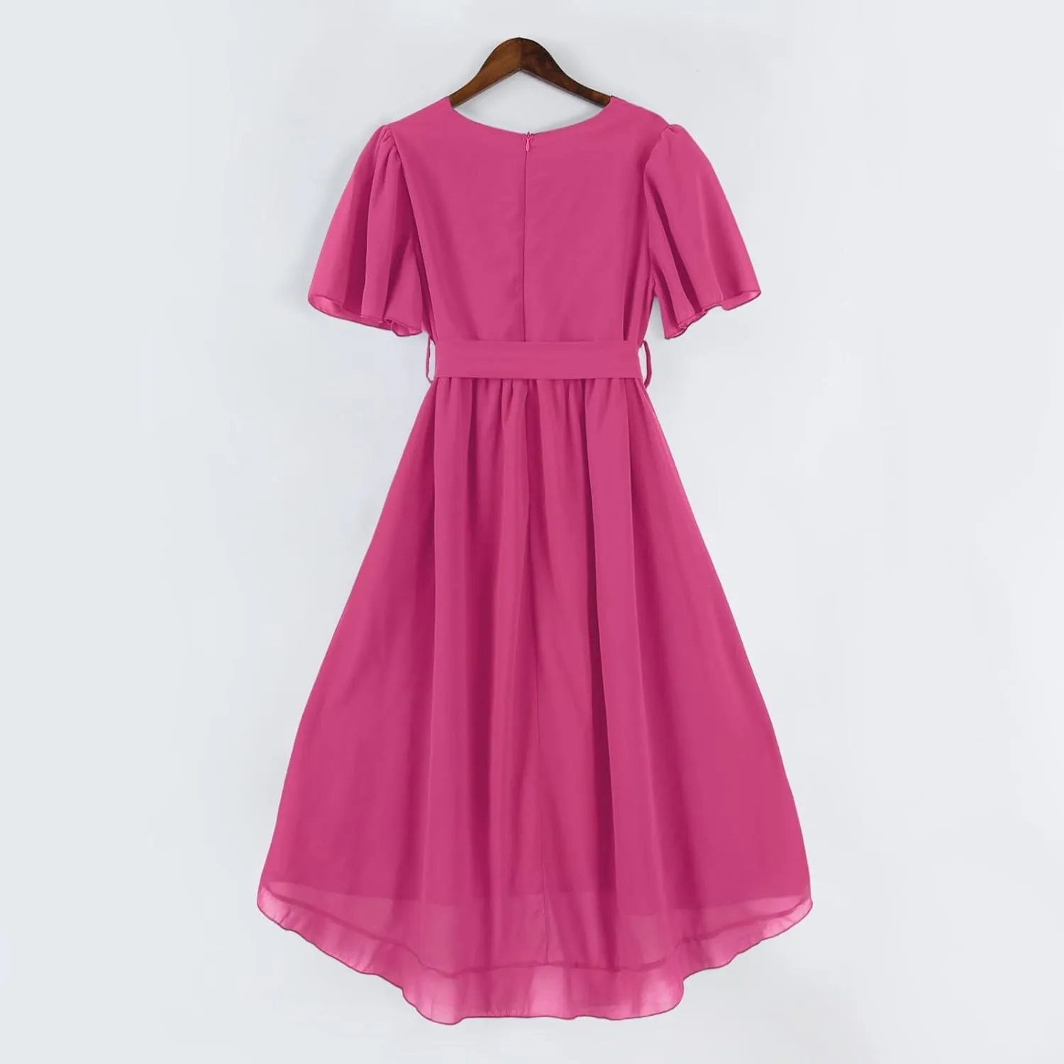 Summer Floral Chiffon Dresses for Women 2025 Midi Trendy Flowy Swing Short Sleeve V Neck Tie Elastic Waist A Line Dress