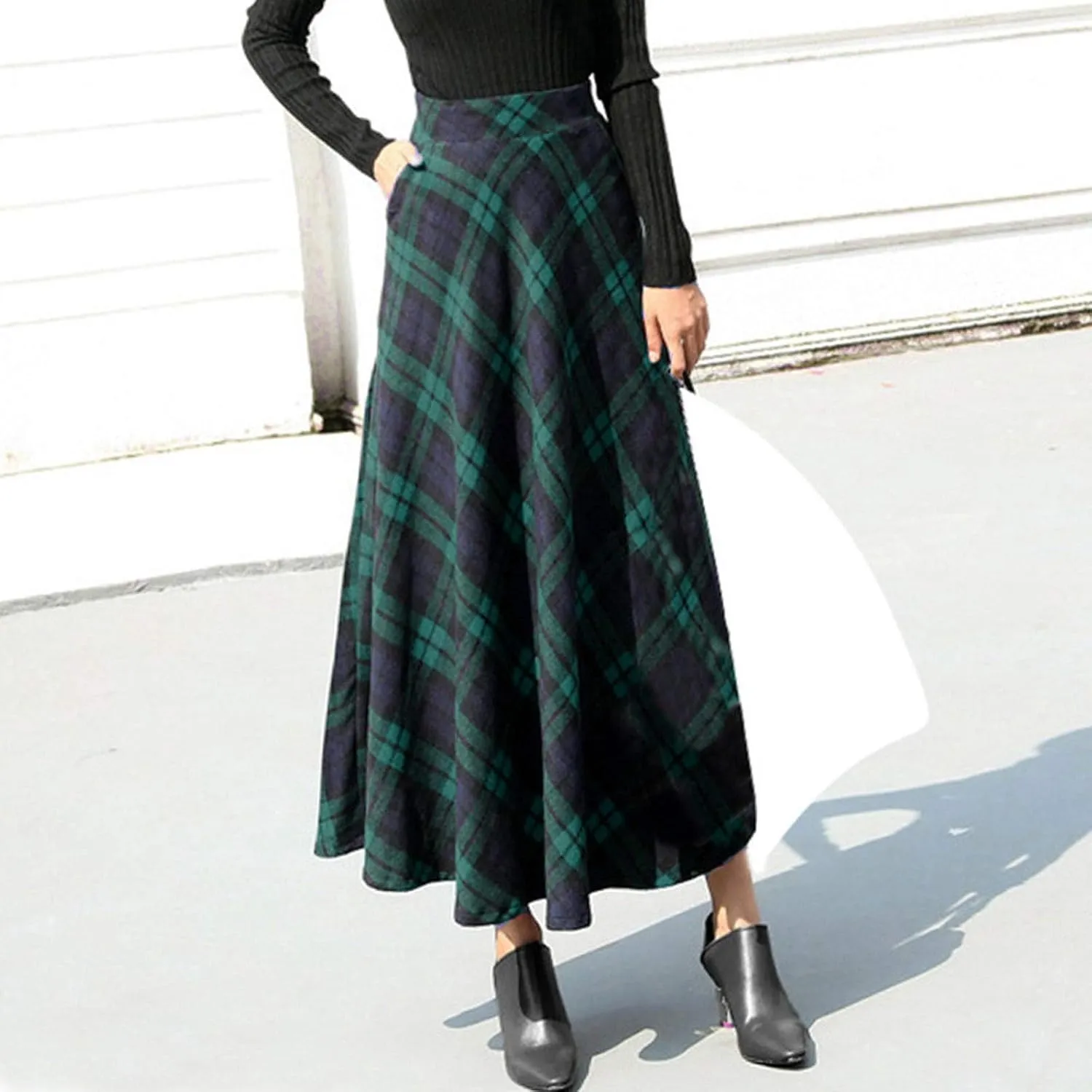 Summer Skirts for Women Long Pleated Trendy Plaid High Elastic Waisted A-Line Palazzo Skirts Casual Trendy Clothes