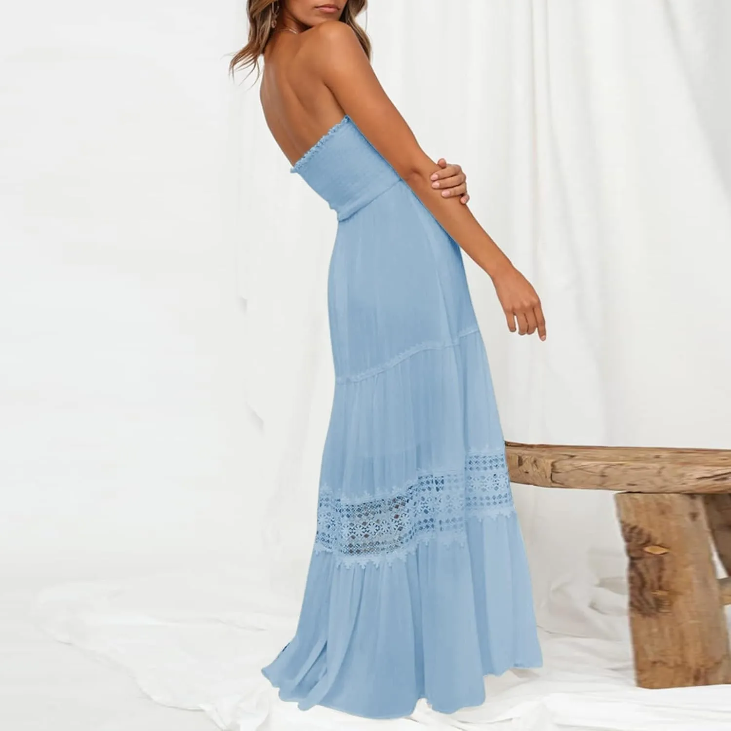 Sundresses For Women 2025 Vacation Sexy Women Summer Boho Strapless Maxi Dress Casual Sleeveless Off Shoulder Dresses