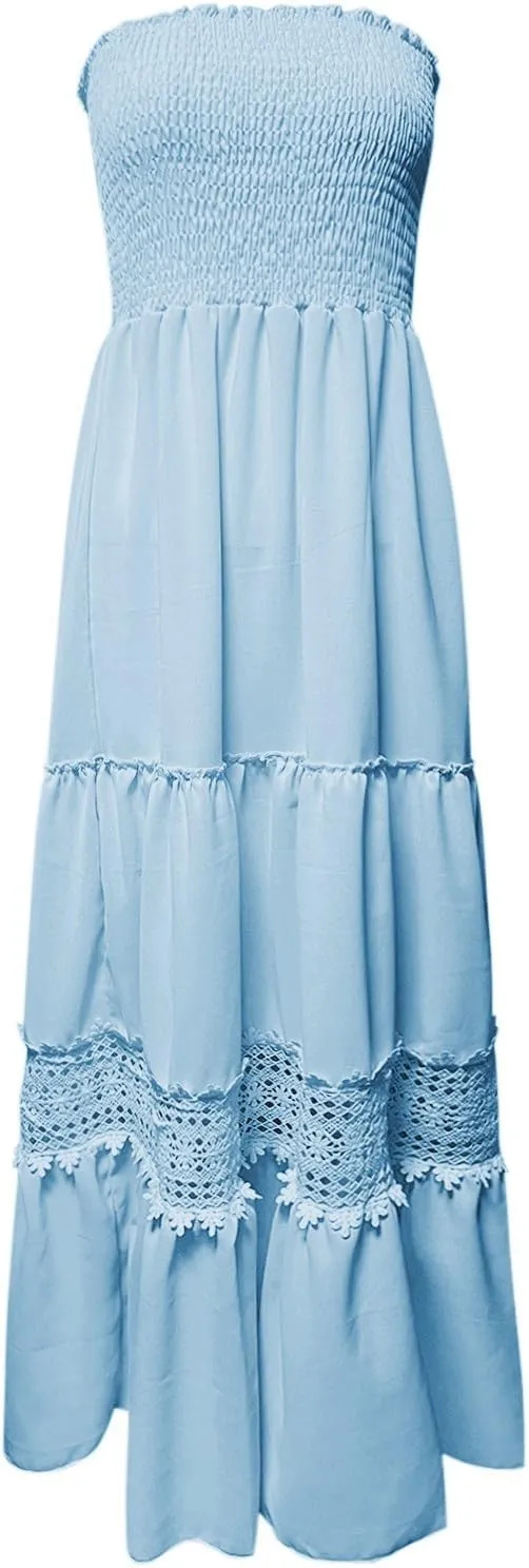 Sundresses For Women 2025 Vacation Sexy Women Summer Boho Strapless Maxi Dress Casual Sleeveless Off Shoulder Dresses