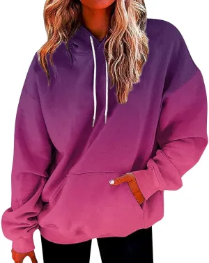 symoid Women's Hoodies 2023 Gradient Long Sleeve Casual Oversized Sweatshirts Loose Fit Drawstring Trendy Pullover Tops