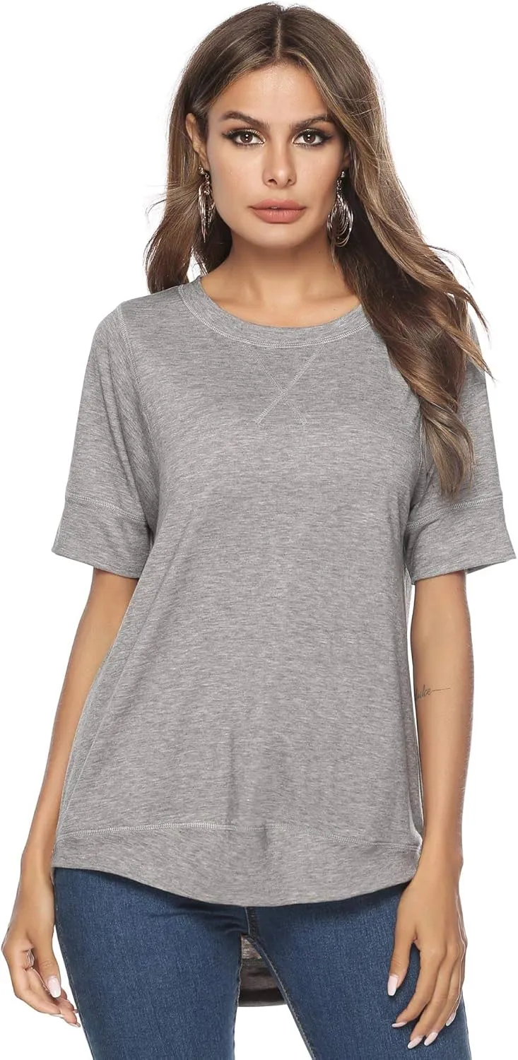 T Shirts for Womens Loose Fit Short Sleeve Casual Tops Cotton Ladies Tshirts Pullover Tees Crew Neck Side Split Tops