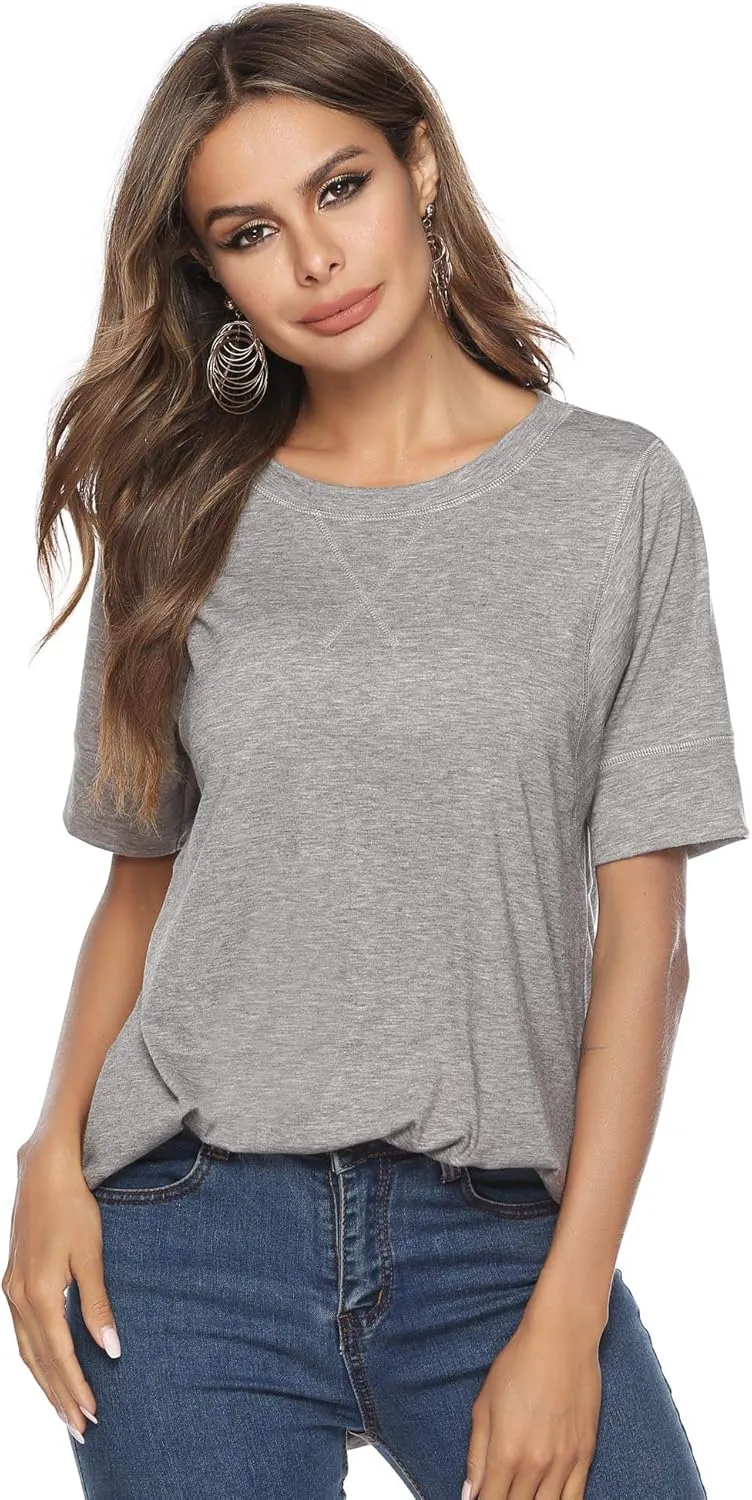 T Shirts for Womens Loose Fit Short Sleeve Casual Tops Cotton Ladies Tshirts Pullover Tees Crew Neck Side Split Tops