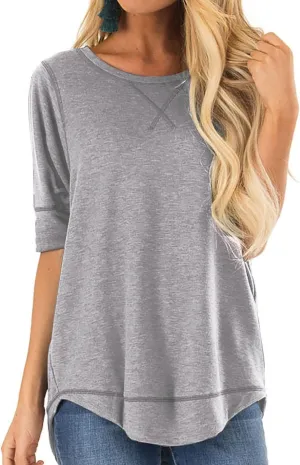T Shirts for Womens Loose Fit Short Sleeve Casual Tops Cotton Ladies Tshirts Pullover Tees Crew Neck Side Split Tops