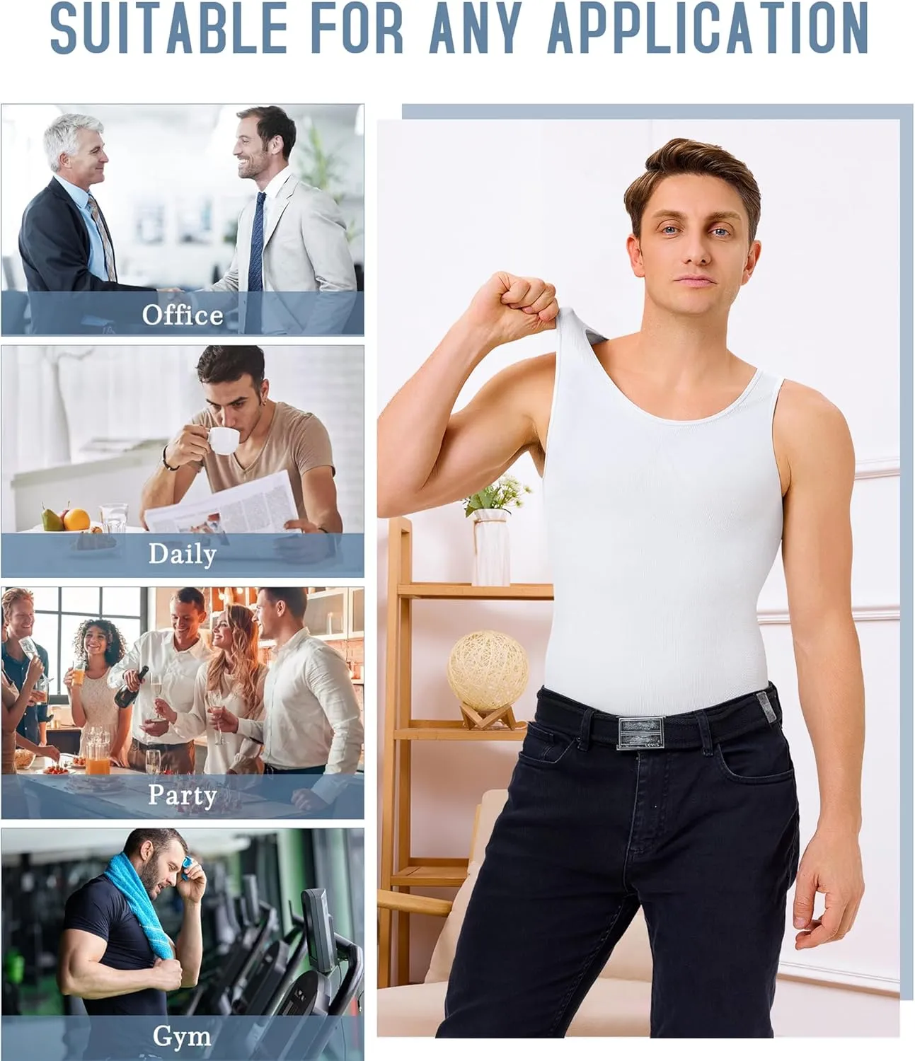 TAILONG 2 Pack Compression Shirt Men Body Shaper Slimming Shirt Tank Top Shapewear Tummy Control Vest