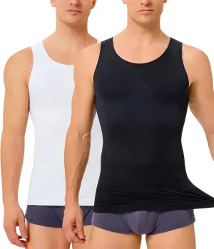 TAILONG 2 Pack Compression Shirt Men Body Shaper Slimming Shirt Tank Top Shapewear Tummy Control Vest