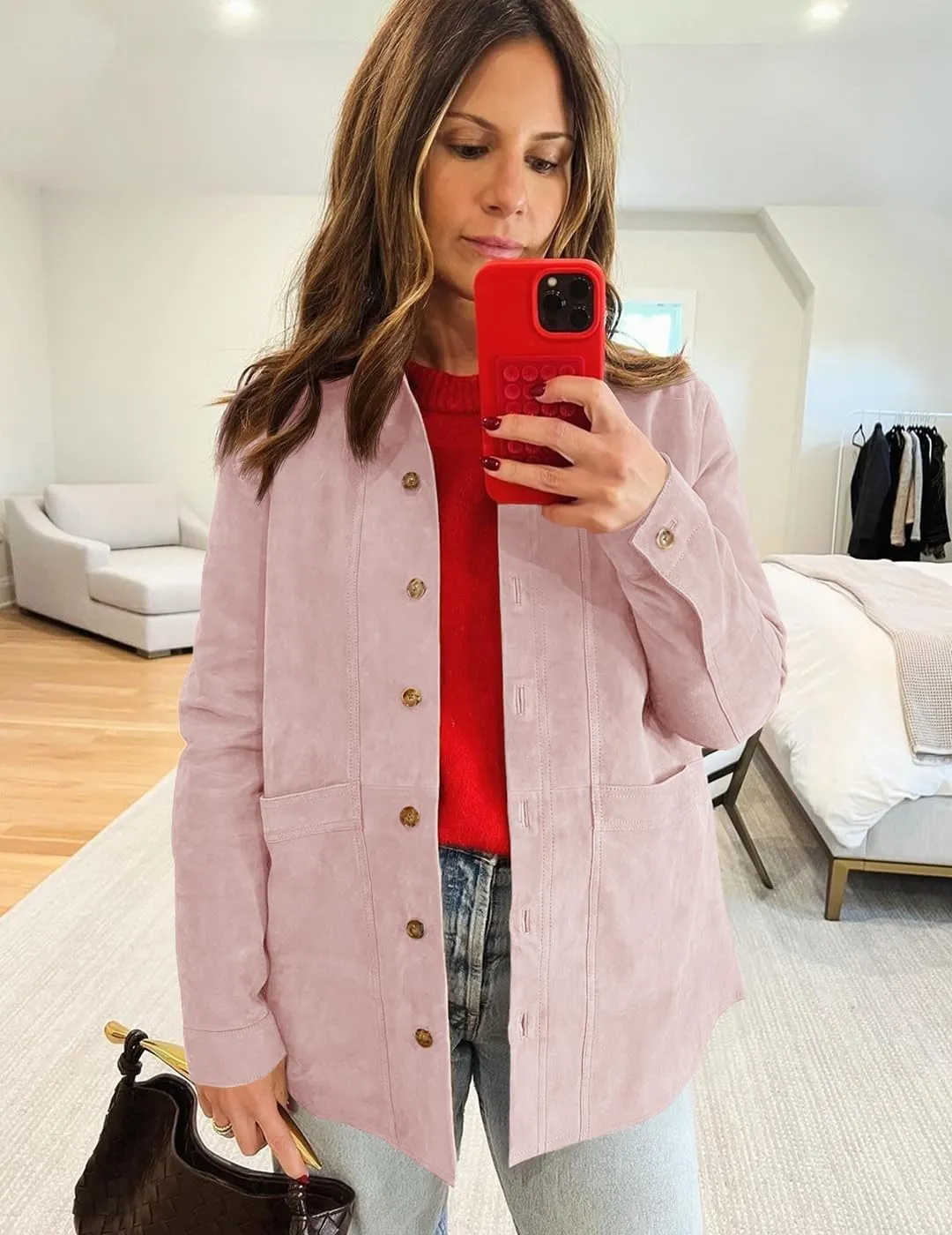Tankaneo Womens Faux Suede Shirts Jackets Casual Button Down Long Sleeve Shackets Coat Trendy 2025 Spring Clothes