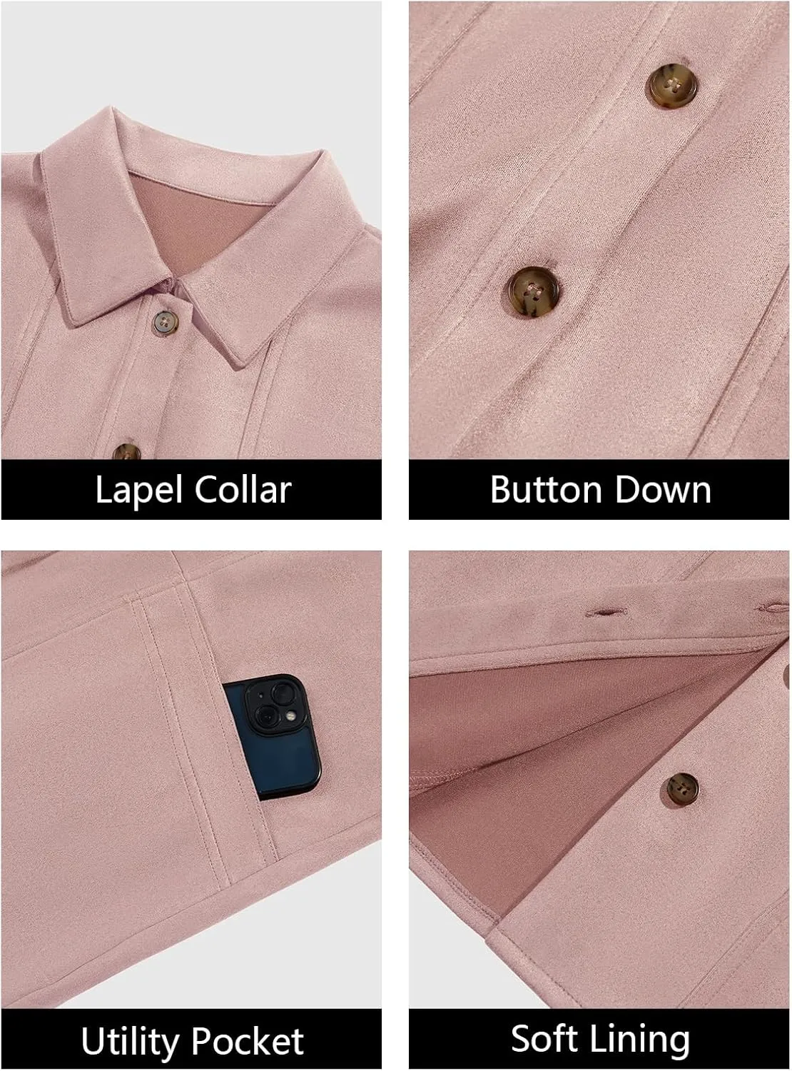 Tankaneo Womens Faux Suede Shirts Jackets Casual Button Down Long Sleeve Shackets Coat Trendy 2025 Spring Clothes